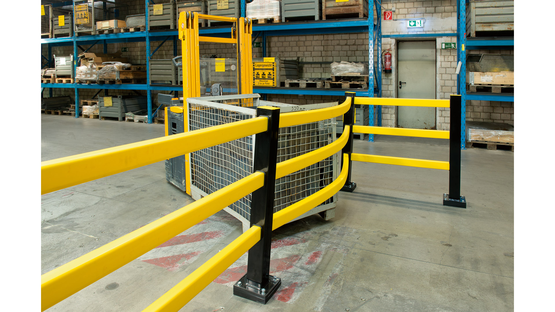 Hybrid-Rammschutz-Bodenbarriere, Querbalken für Ecken, 74x52x5 mm, Kunststoff, gelb, Länge 1000 mm