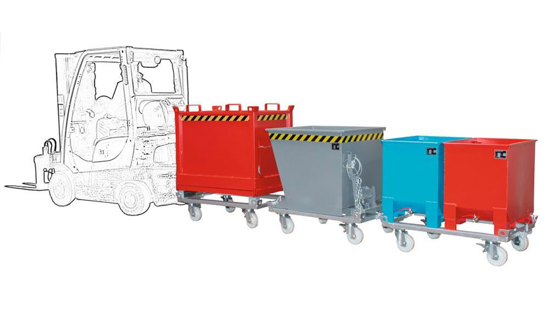 Kippmulde, Kippbehälter für Routenzüge - Volumen 550 l - Traglast 1.000 kg - 880 x 875 x 1.230 mm (HxBxT) - gelborange