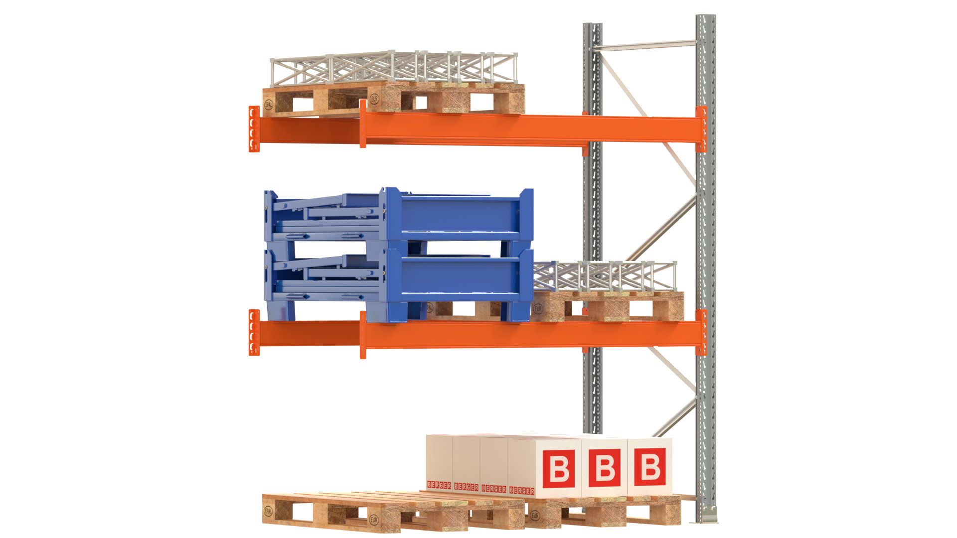 Palettenregal ARTUS - Anbaufeld - Breite 198,5 cm - Höhe 250 cm - Tiefe 110 cm - 2 Träger Ebenen