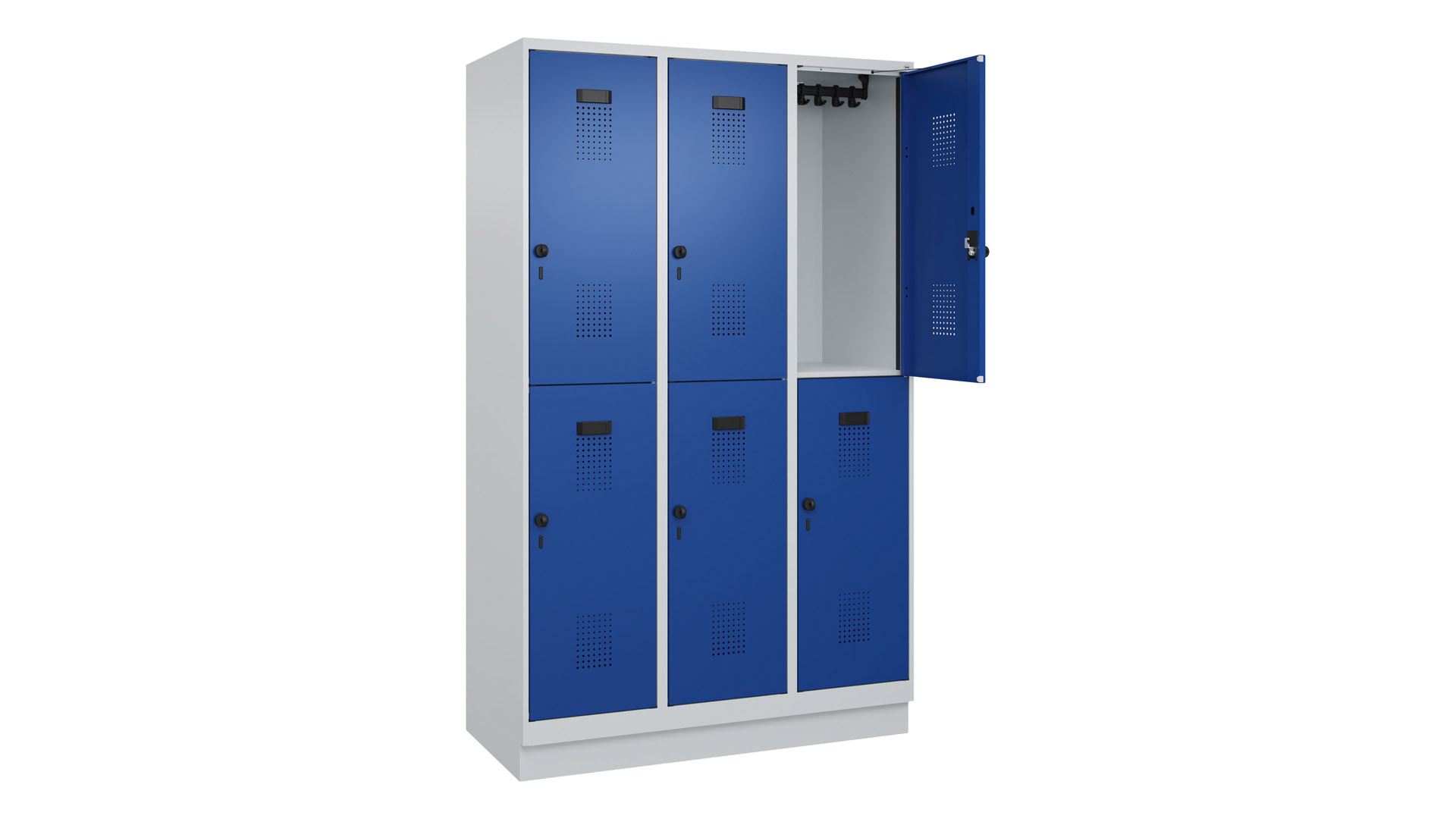 Garderobenspind doppelstöckig, Breite 120 cm, Höhe 195 cm, Tiefe 50 cm, 6 Fächer