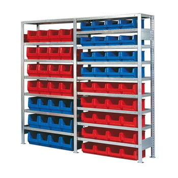 Kleinteileregal, Magazinregal - Robustes Regalsystem für Sichtlagerkästen - Grundfeld mit 36 Kästen - Sortimentsregal - Sichtlagerboxen - 2.000 x 1.060 x 425 mm (HxBxT)