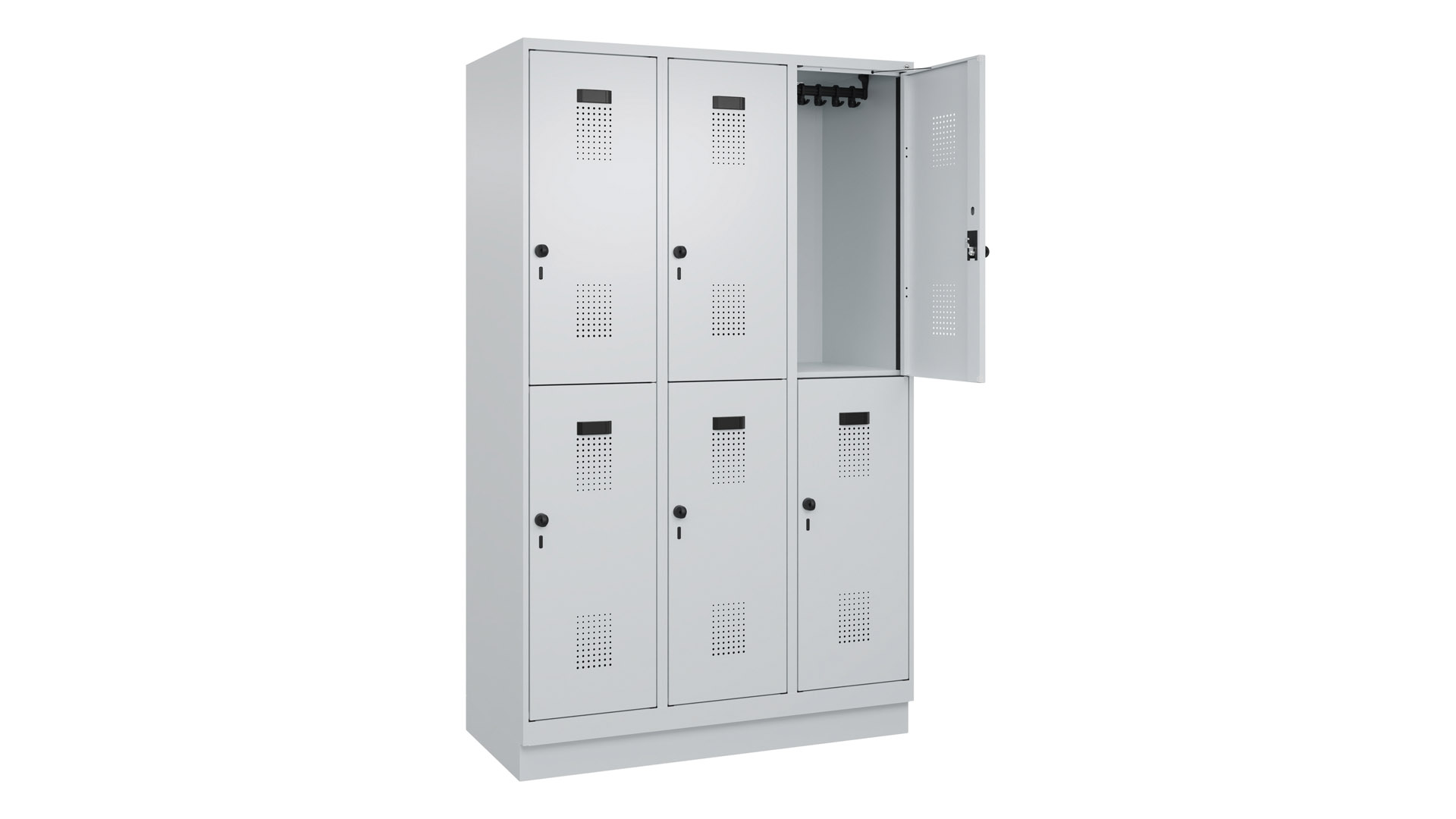 Garderobenspind doppelstöckig, Breite 120 cm, Höhe 195 cm, Tiefe 50 cm, 6 Fächer