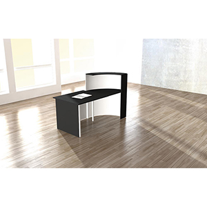 Design-Theke, BxTxH 1800x950x1100/740 mm, gebogen, Tisch rechts, weiß mit Edelstahldekor