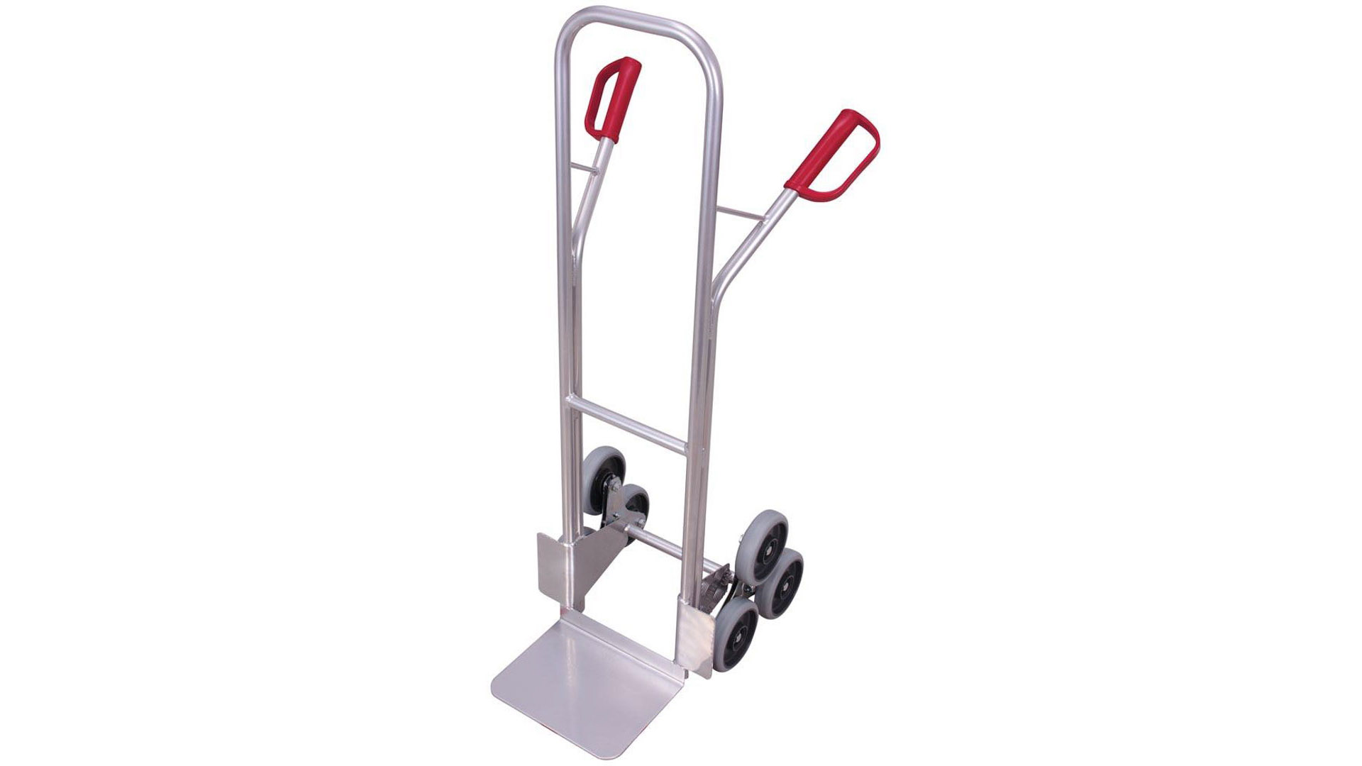 Sackkarre, Alu-Treppenkarre, Schaufel-BxT 320x250 mm, BxTxH 570x626x1310 mm, Traglast 200 kg, 2 dreiarmige Radsterne Vollgummibereifung