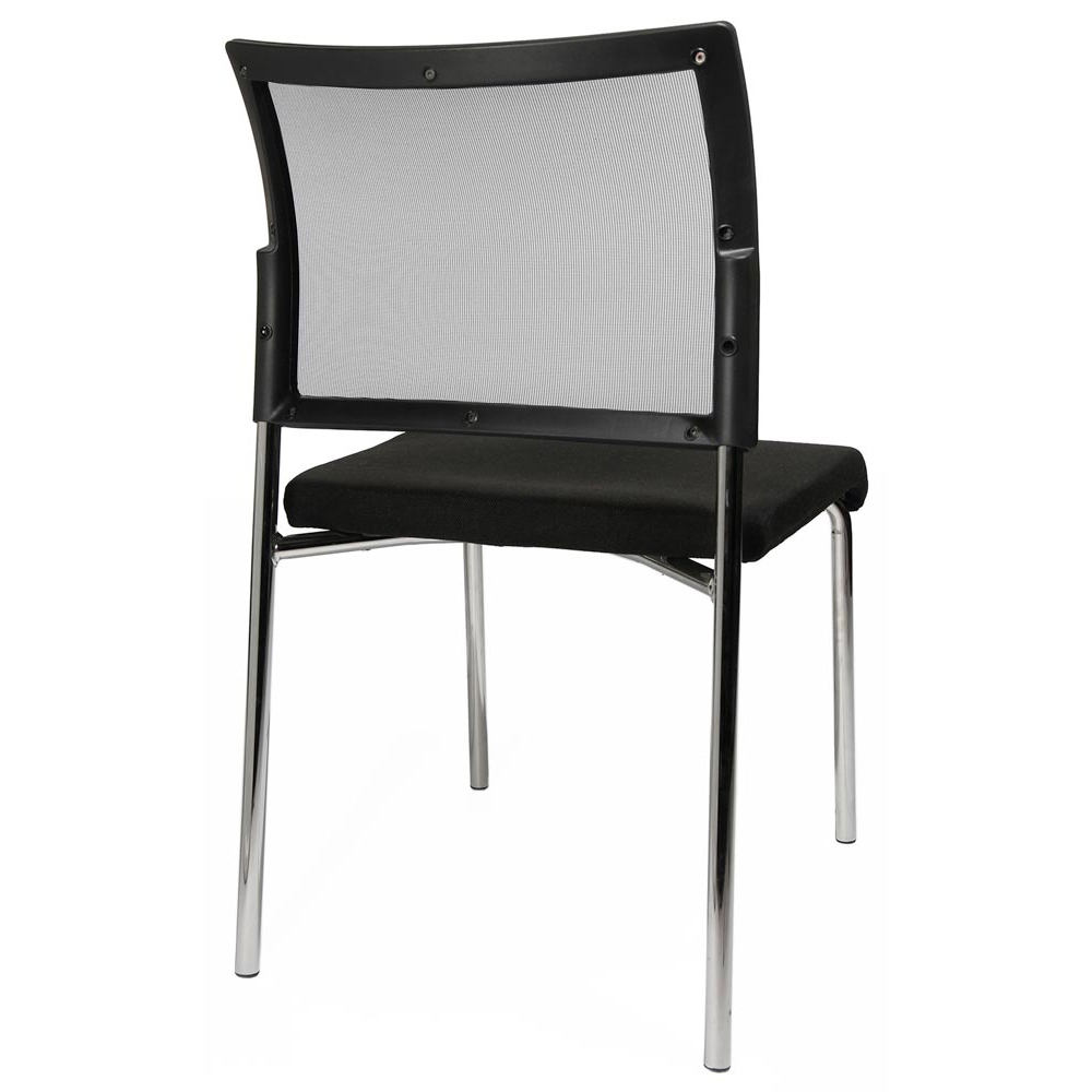 Stapelstuhl, Sitz-BxTxH 480x450x430 mm, Gesamthöhe 830 mm, 4-Fuß-Gestell verchromt, Netzrücken schwarz, Sitzpolster schwarz, VE 2 Stück