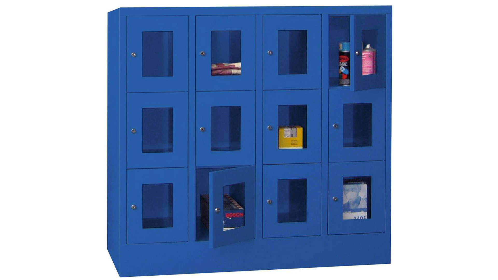 Fächerschränke mit Sichtfenstertüren, Breite 120 cm, Höhe 118,7 cm, Tiefe 50 cm, 4x3 Fächer