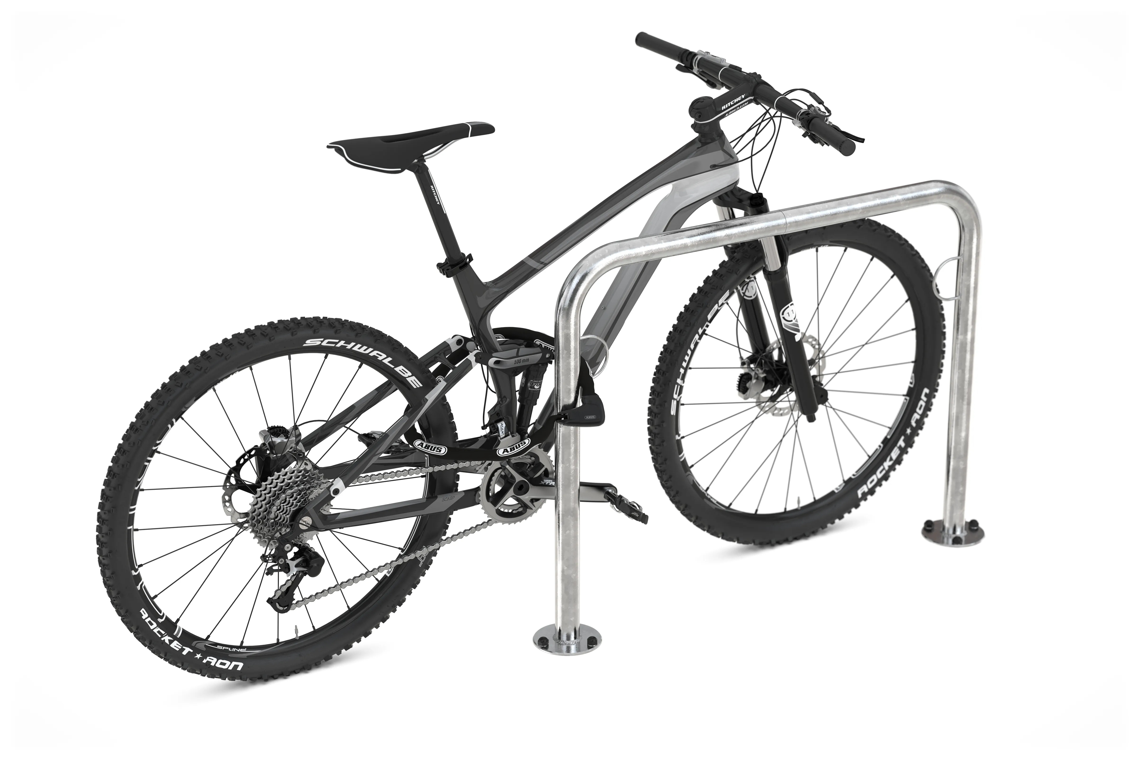 Fahrradbügel, Anlehnbügel aus verzinktem Stahlrohr 48 mm, LxH 750x800 mm, zum Aufdübeln