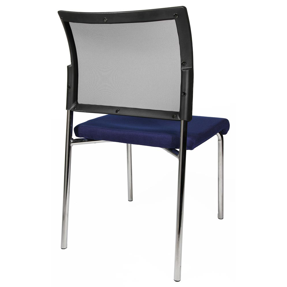Stapelstuhl, Sitz-BxTxH 480x450x430 mm, Gesamthöhe 830 mm, 4-Fuß-Gestell verchromt, Netzrücken schwarz, Sitzpolster schwarz/royalblau, VE 2 Stück