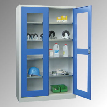 Flügeltürenschrank - Vollblechtüren - 1.950x1.200x500 mm (HxBxT) - 4 Einlegeböden verzinkt - Zylinderschloss - lichtgrau/feuerrot