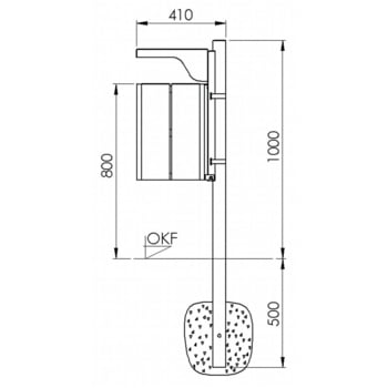 Abfallbehälter rechteckig, mit Haube - Wand- oder Pfostenbefestigung - mit Ascher - 40 l - gelborange/verzinkt