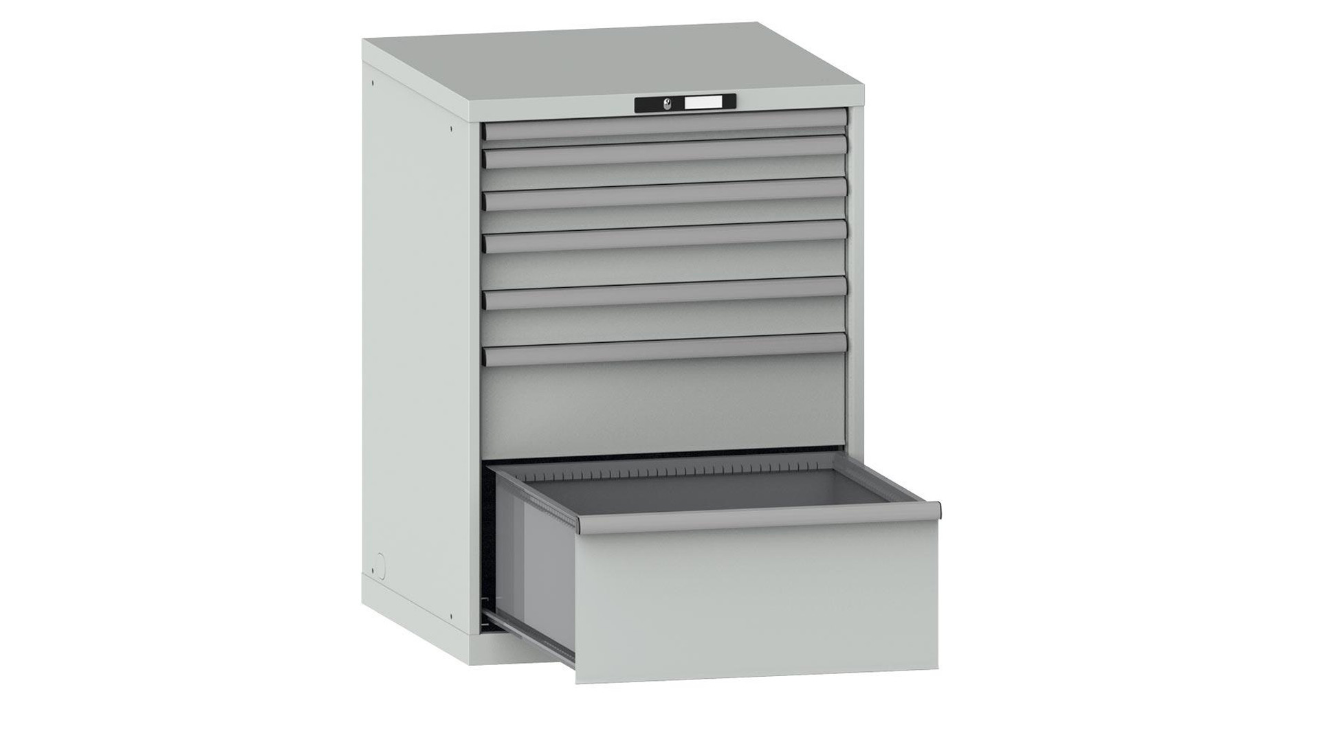 Schubladenschrank, 8 Schubl. 1x50/2x75/2x100/2x150/1x200,4 Steckdosen, BxTxH 717x725x1000,RAL7035