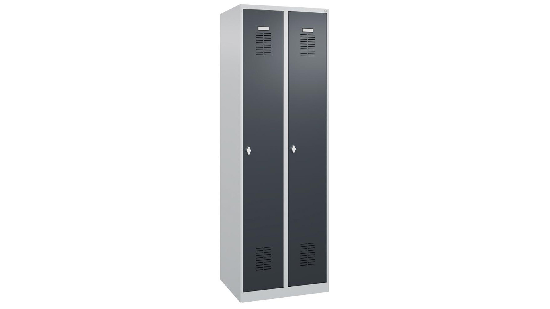 Garderobenschrank, bodenstehend, BxTxH 600x500x1850 mm, 2 Abteile, B 300 mm,Drehriegel RAL 7035/7016