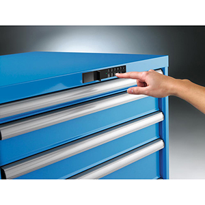 Schubladenschrank-Gehäuse mit elektr. Zahlenschloss, BxTxH 1431x725x1450 mm, RAL 5012