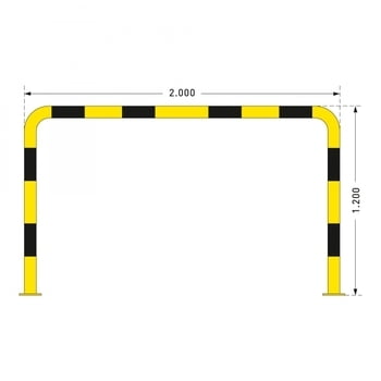 Rammschutz-Bügel Outdoor, Anfahrschutz aus Gütestahl, hochbelastbar, 1.200 mm Höhe, 2.000 mm Breite, feuerverzinkt und gelb kunststoffbeschichtet