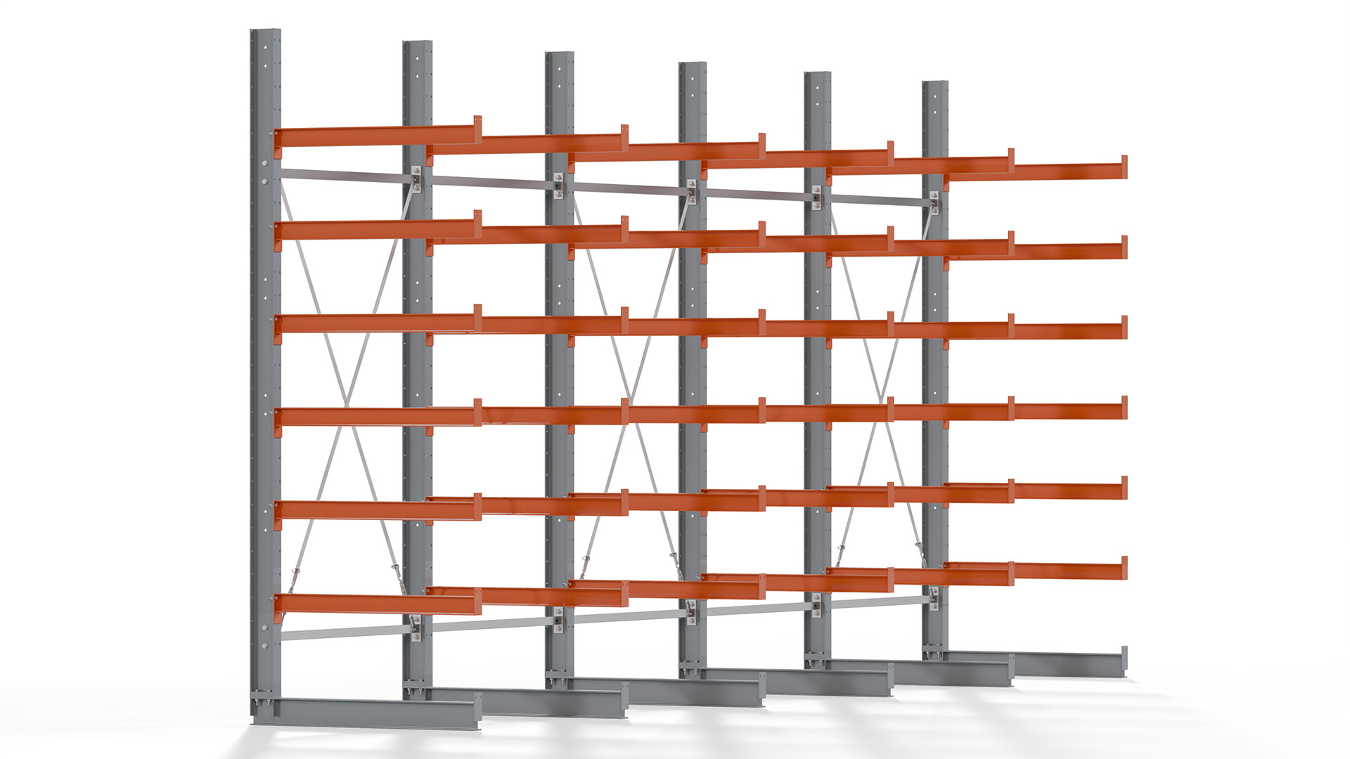 Kragarmregal KARL basic - lackiert - Breite: 640 cm - Höhe: 300 cm - Tiefe: 100 cm - Traglast je Kragarm: 450 kg - einseitig
