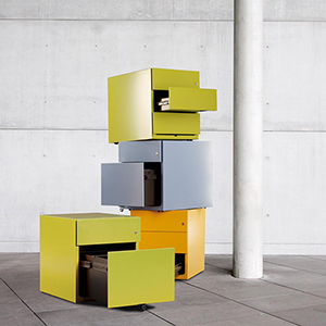 Rollcontainer, BxTxH 420x565x495 mm, 3 Schubladen, seitliche Griffleisten, weiß