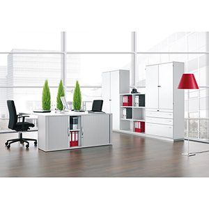 Kombischrank, Flügeltüren und Schubladen, BxTxH 800x425x2304 mm, 6 OH, 3 OH Holztüren, 2 Böden, 2 Schubladen, 2 Hängeregistraturen, Schloss, buche