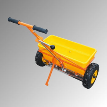 Streuwagen, Salzstreuer, Düngewagen, Kastenstreuer, Saatgut, 35 l Volumen, Edelstahl und Polyetylen, bis zu 600 mm Streubreite regelbar, luftbereift
