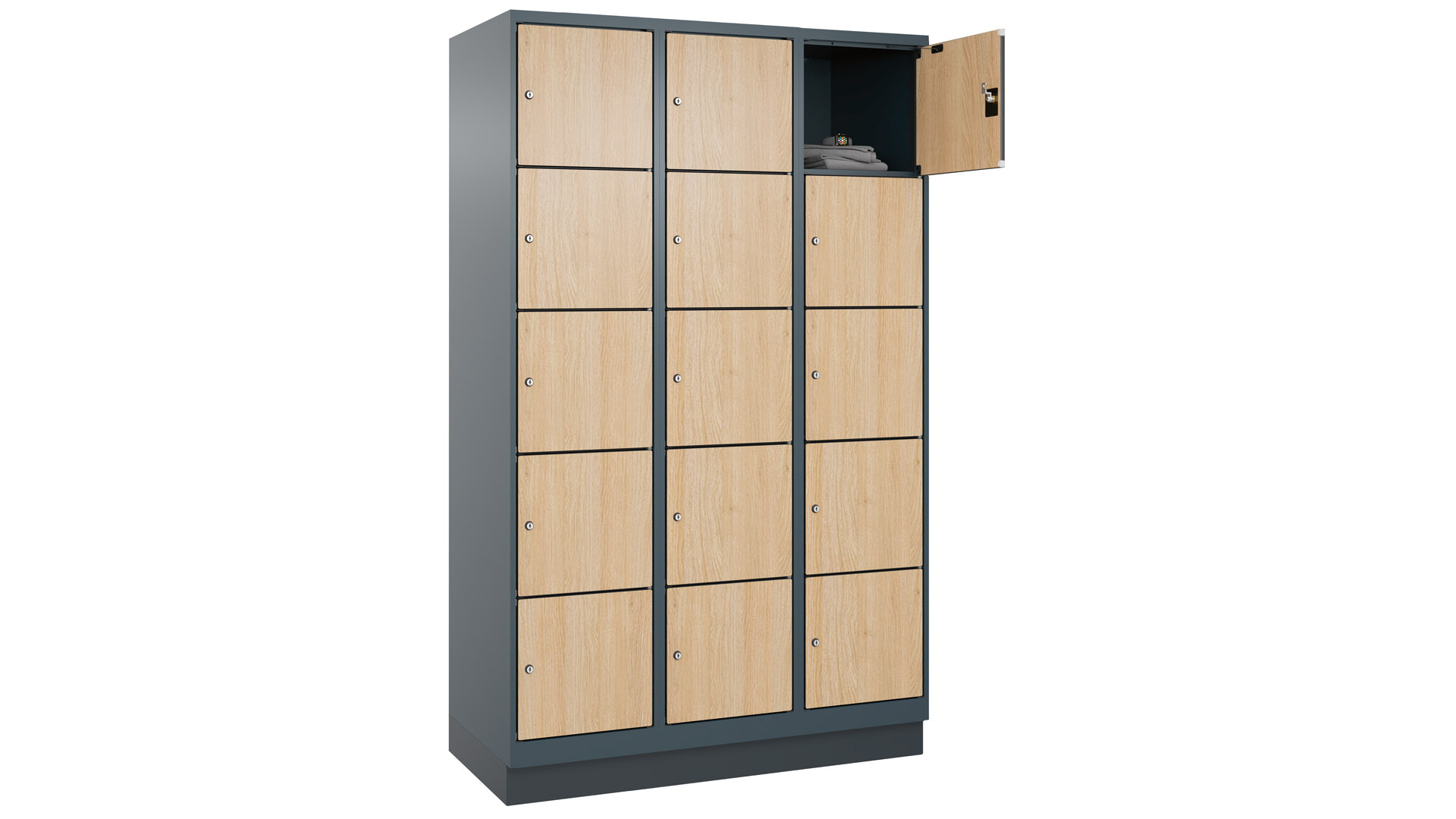 Fächerschrank mit MDF Türen, Breite 30 cm, Höhe 195 cm, Tiefe 50 cm, 5 Fächer