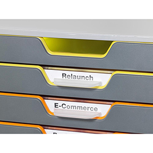 Schubladenbox, BxTxH 280x356x292 mm, 10 farbige Schubladen, aus ABS, inkl. Beschriftungsfenster