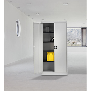 Aktenschrank mit Flügeltüren, Büroschrank, BxTxH 950x420x1950 mm, 4 lack. Böden, 65 kg Traglast/Boden, lichtgrau/saphirblau