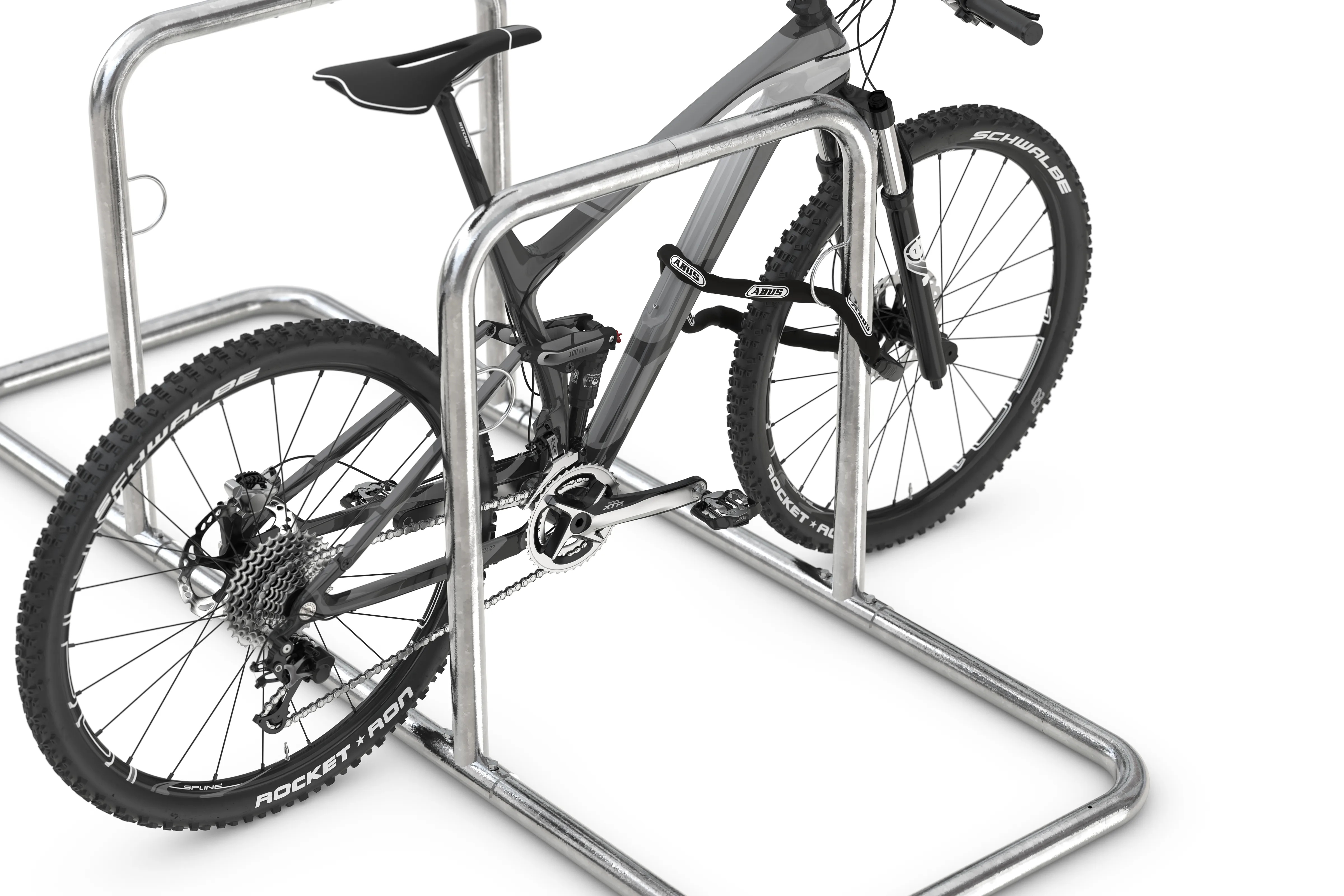 Fahrradbügel, Fahrrad-Anlehnbügel, Stahlrohr Durchm. 48 mm, zum Aufstellen, 4 Einstellplätze, feuerverzinkt, BxTxH 2170x750x860 mm