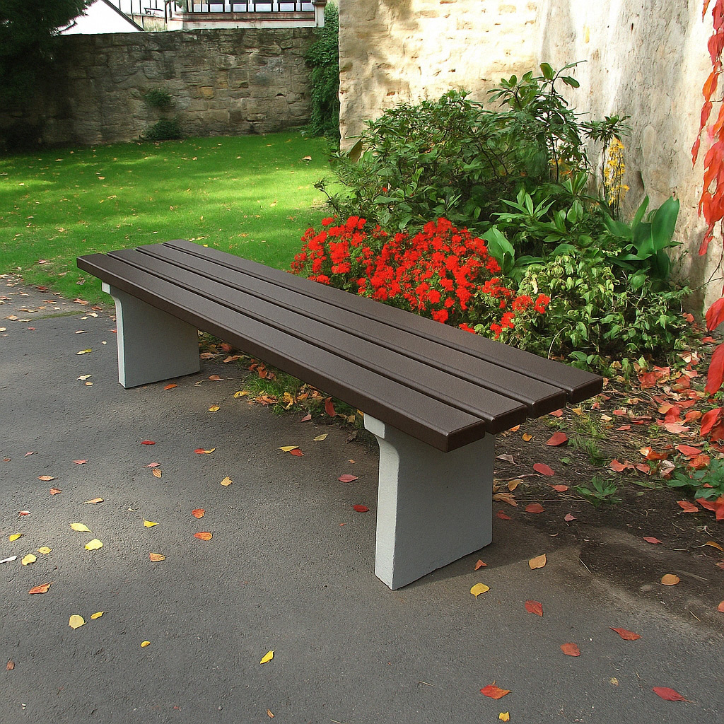 Parkbank ohne Lehne aus Kunststoff/Stahl - Breite: 200 cm - Farbe: braun