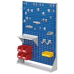 Lochplatte - Schlitzplatte, Ständer, einseitig, 4 Loch- und 1 Schlitzplatten, BxTxH 1000x240x1790 mm, Platten RAL 7035