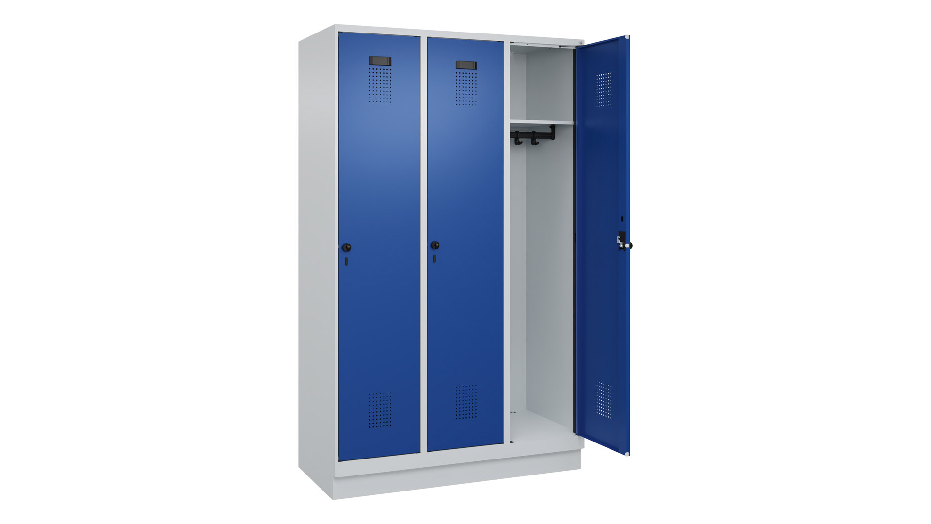 Spind - Garderobenschrank, Breite 120 cm, Höhe 195 cm, Tiefe 50 cm, 3 Abteile