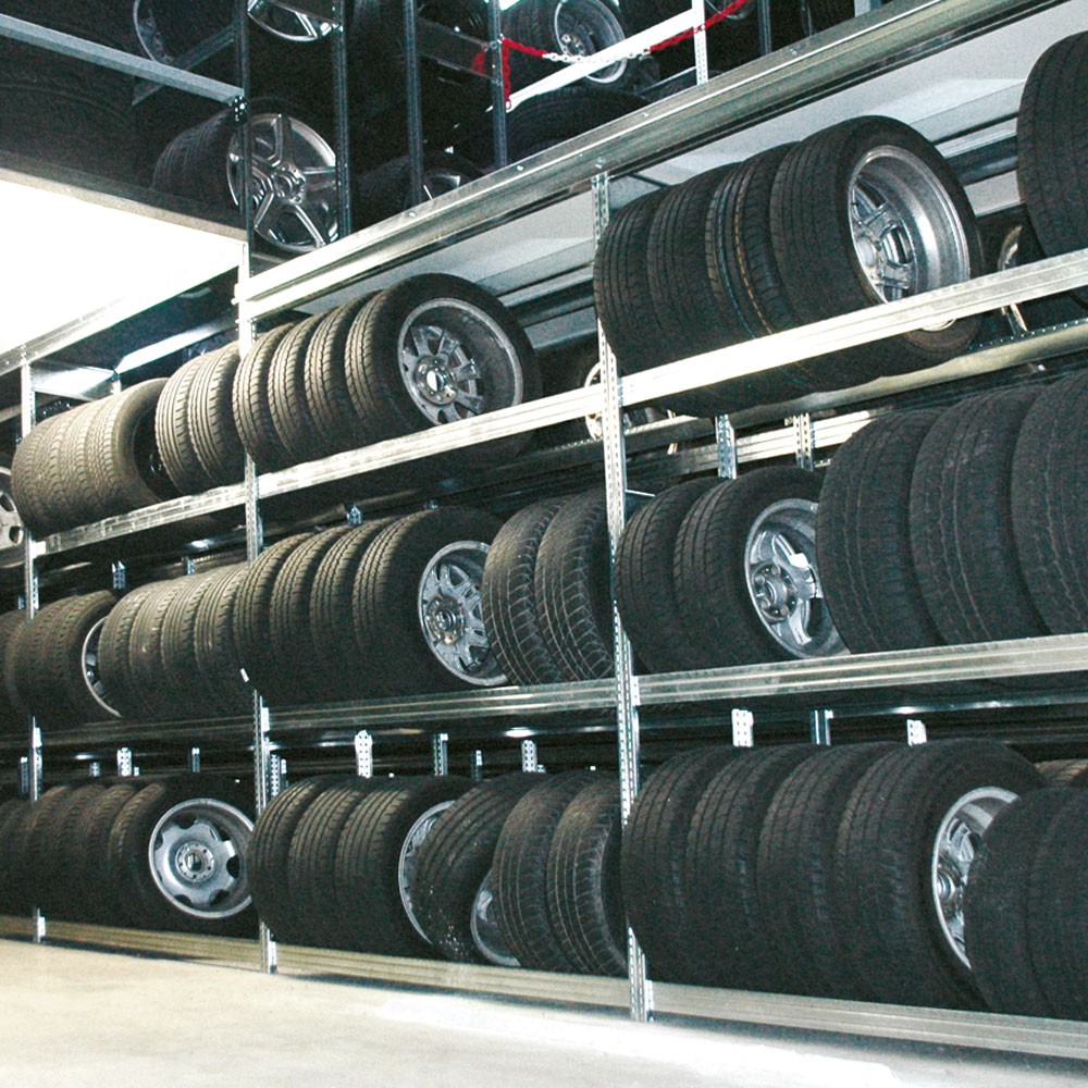 Reifenregal, Grundfeld, verzinkt, 4 Lagerebenen, Fachlast 250 kg, BxTxH 875x400x2500 mm