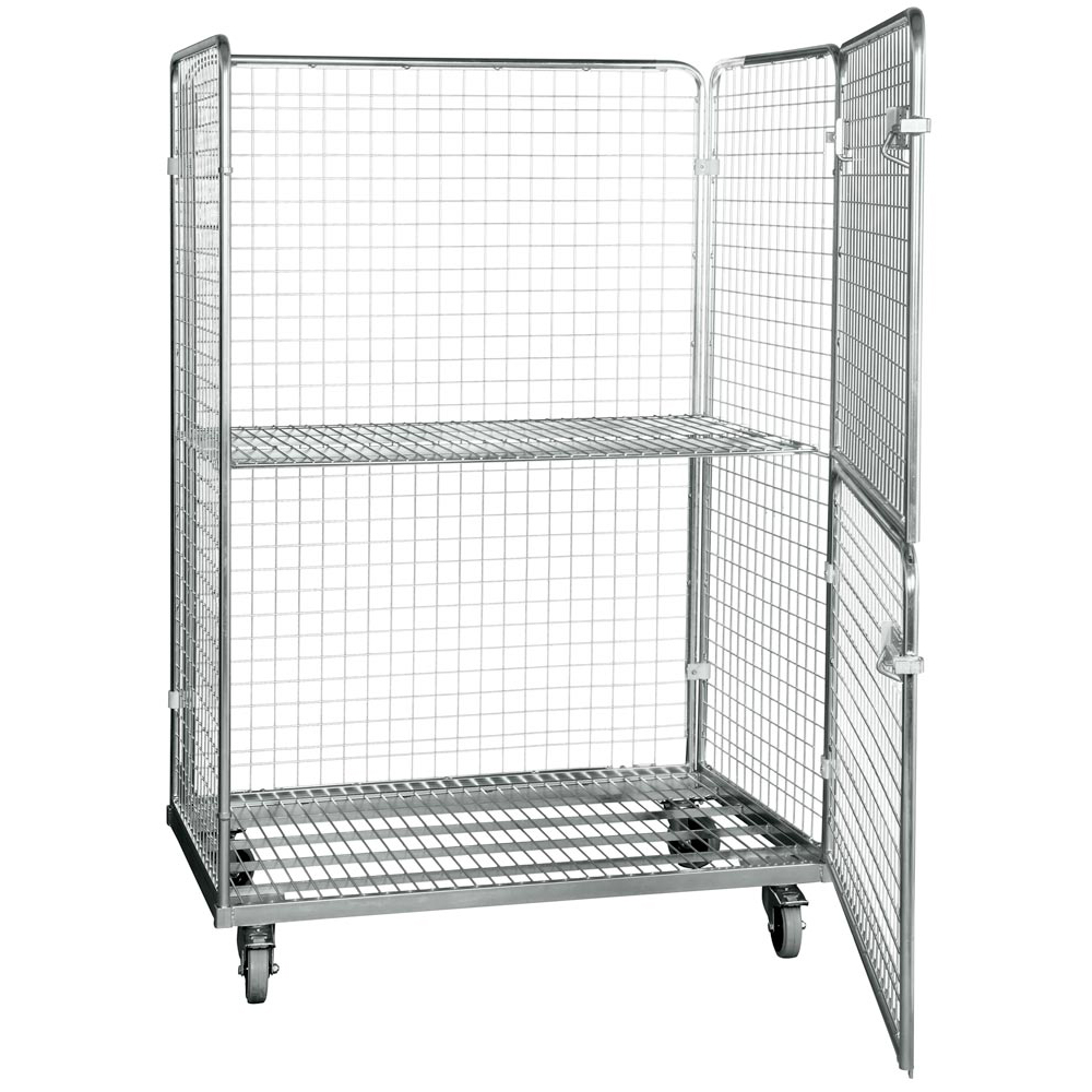 Stahl-Rollbox, 4-seitig (klappbare Vorderwand), Nutzhöhe 1605 mm, BxTxH 1200x800x1800 mm, verzinkt