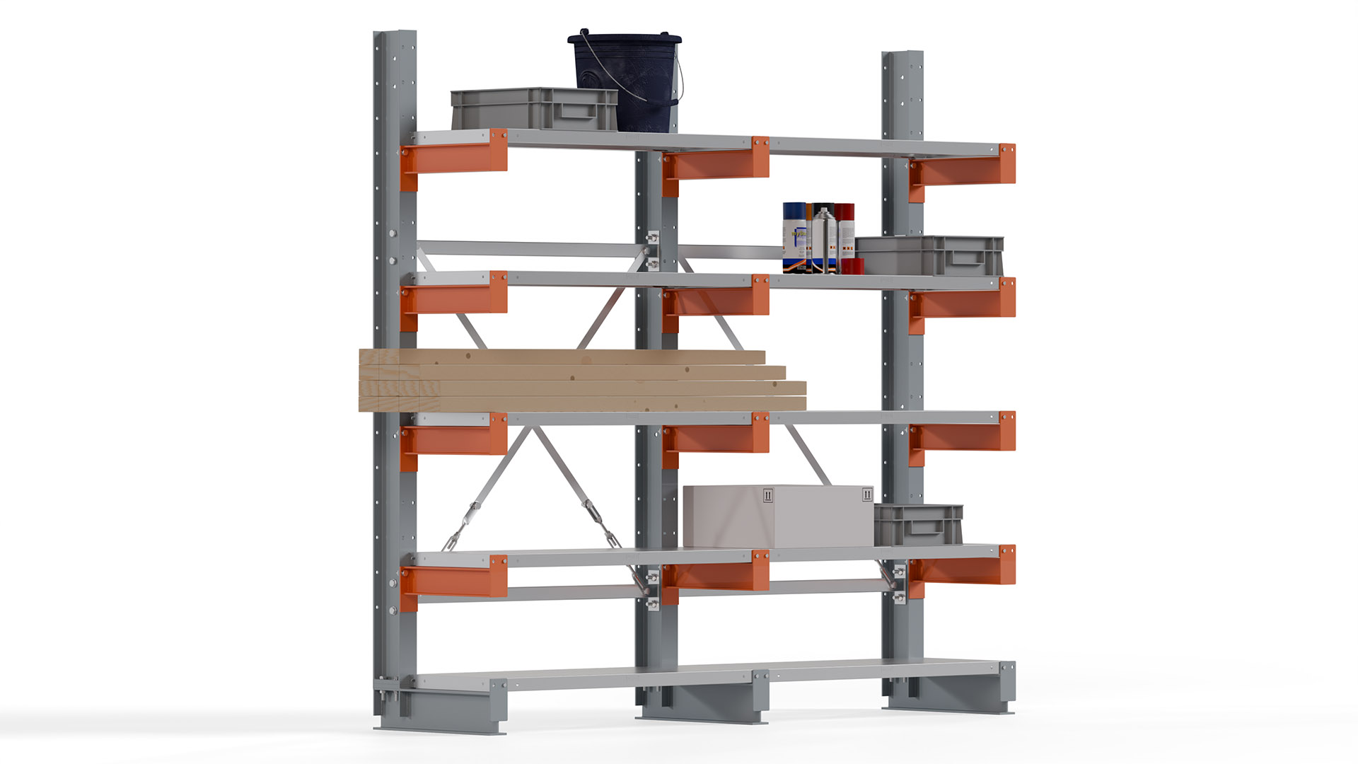 Kragarmregal KARL basic - lackiert - Breite: 200 cm - Höhe: 200 cm - Tiefe: 40 cm - Traglast je Kragarm: 1100 kg - einseitig