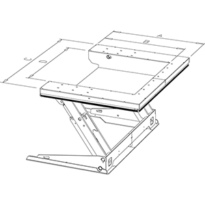 Hub-Neigegerät, Traglast 1500 kg, U-Form-Tischplatte BxT 1200x1050 mm, Nutzhub 820 mm, Bauhöhe 6 mm, Motor 400 V / 0,75 kW
