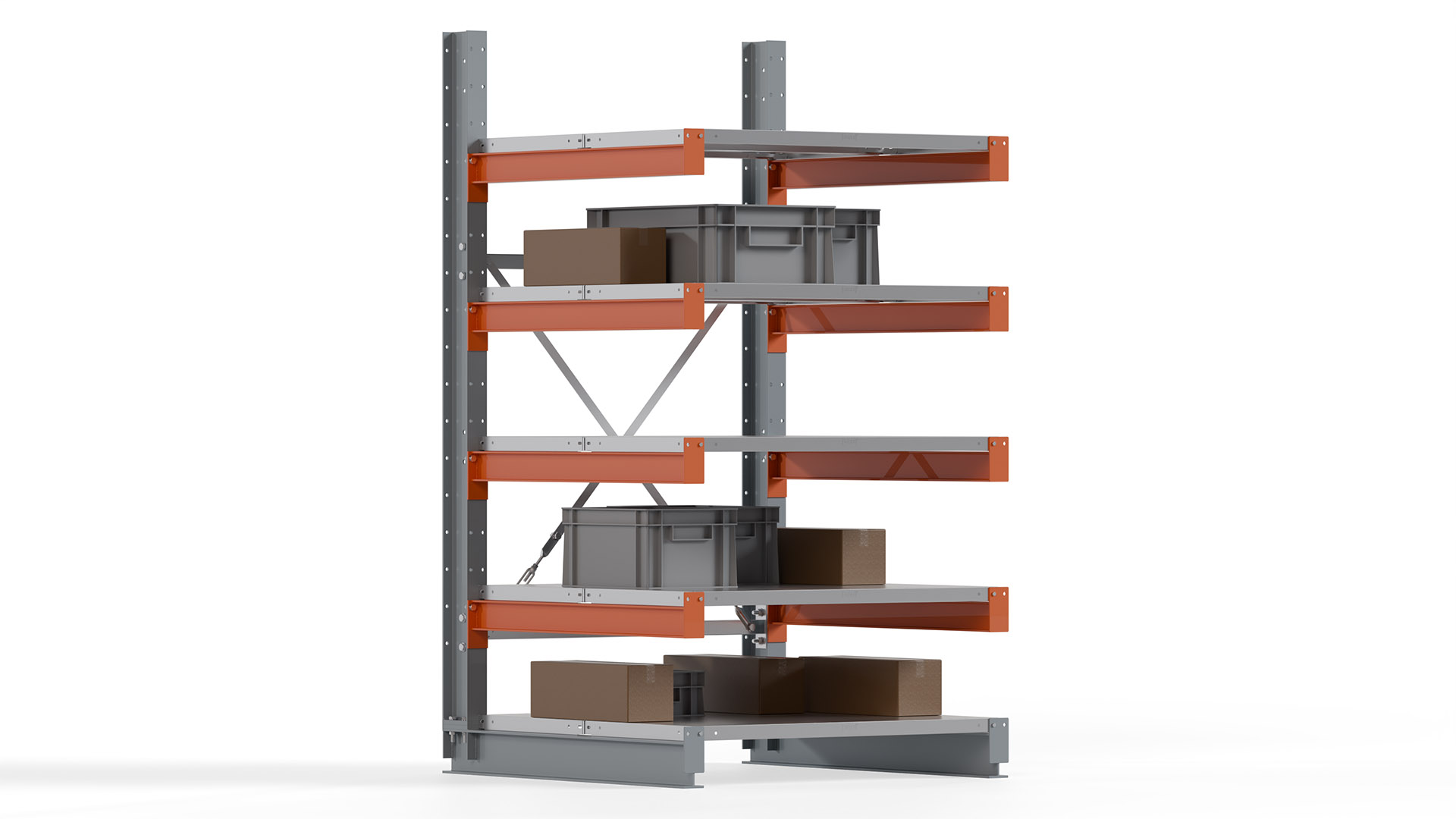 Kragarmregal KARL basic - lackiert - Breite: 100 cm - Höhe: 200 cm - Tiefe: 100 cm - Traglast je Kragarm: 450 kg - einseitig