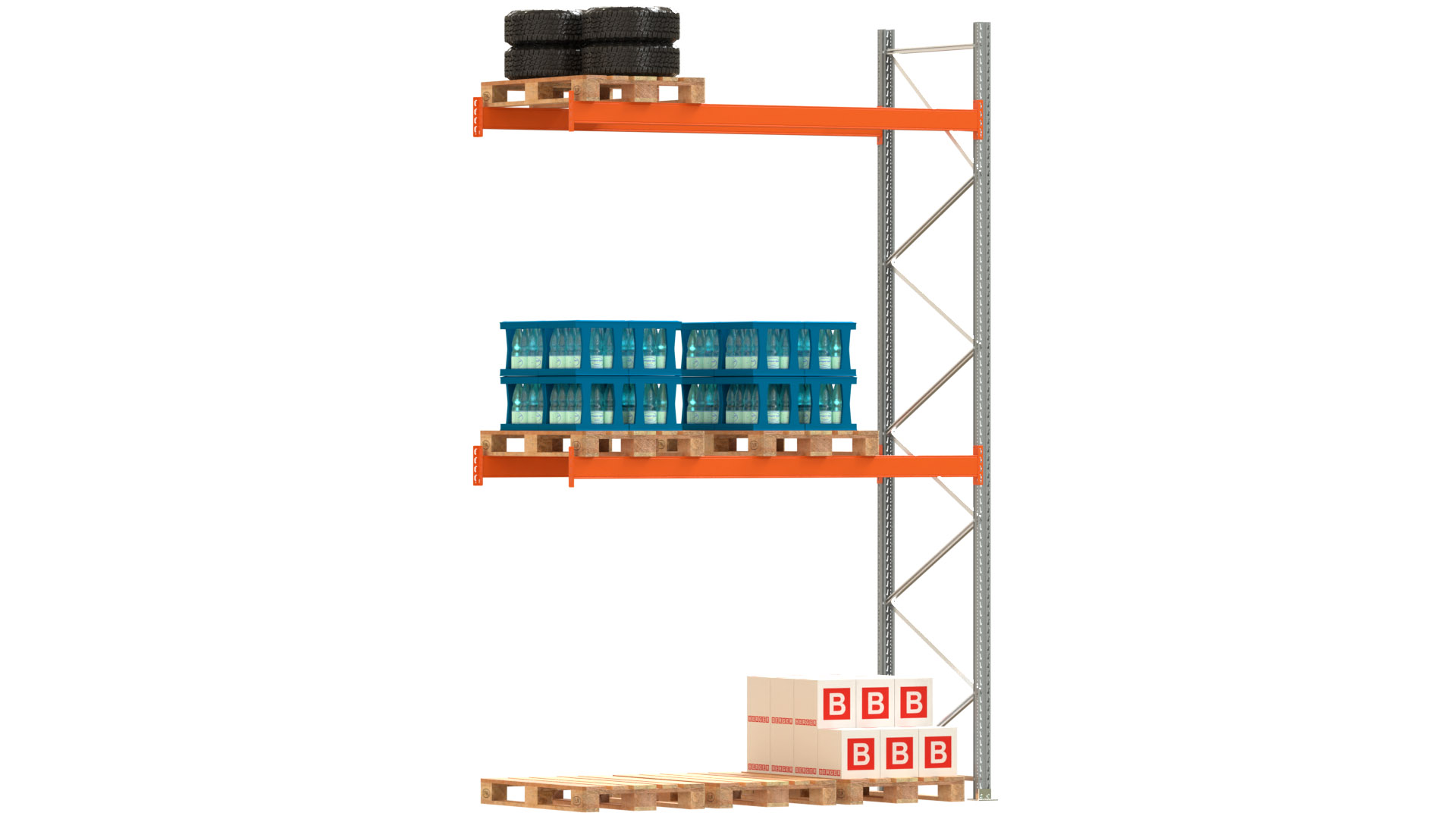 Palettenregal ARTUS - Anbaufeld - Breite 278,5 cm - Höhe 450 cm - Tiefe 110 cm - 2 Träger Ebenen