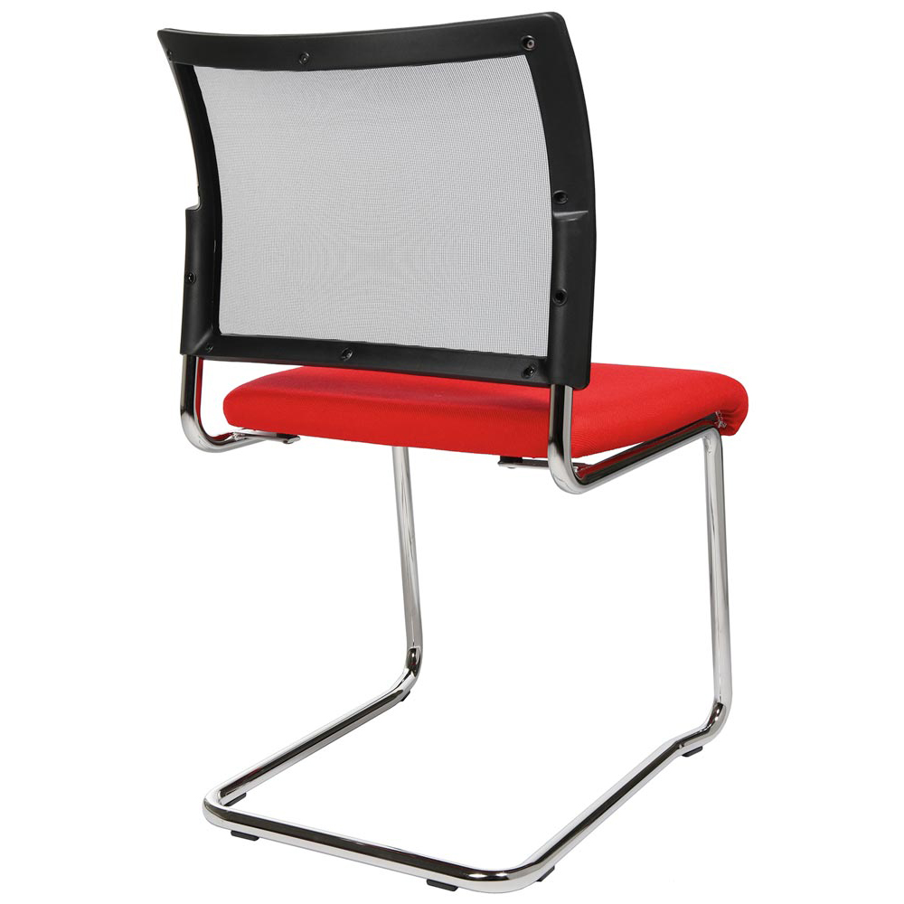 Schwingstuhl, Freischwinger, Sitz-BxTxH 480x450x450 mm, Gesamthöhe 850 mm, Gestell verchromt, Netzrücken schwarz, Sitzpolster schwarz/rot, VE 2 Stück