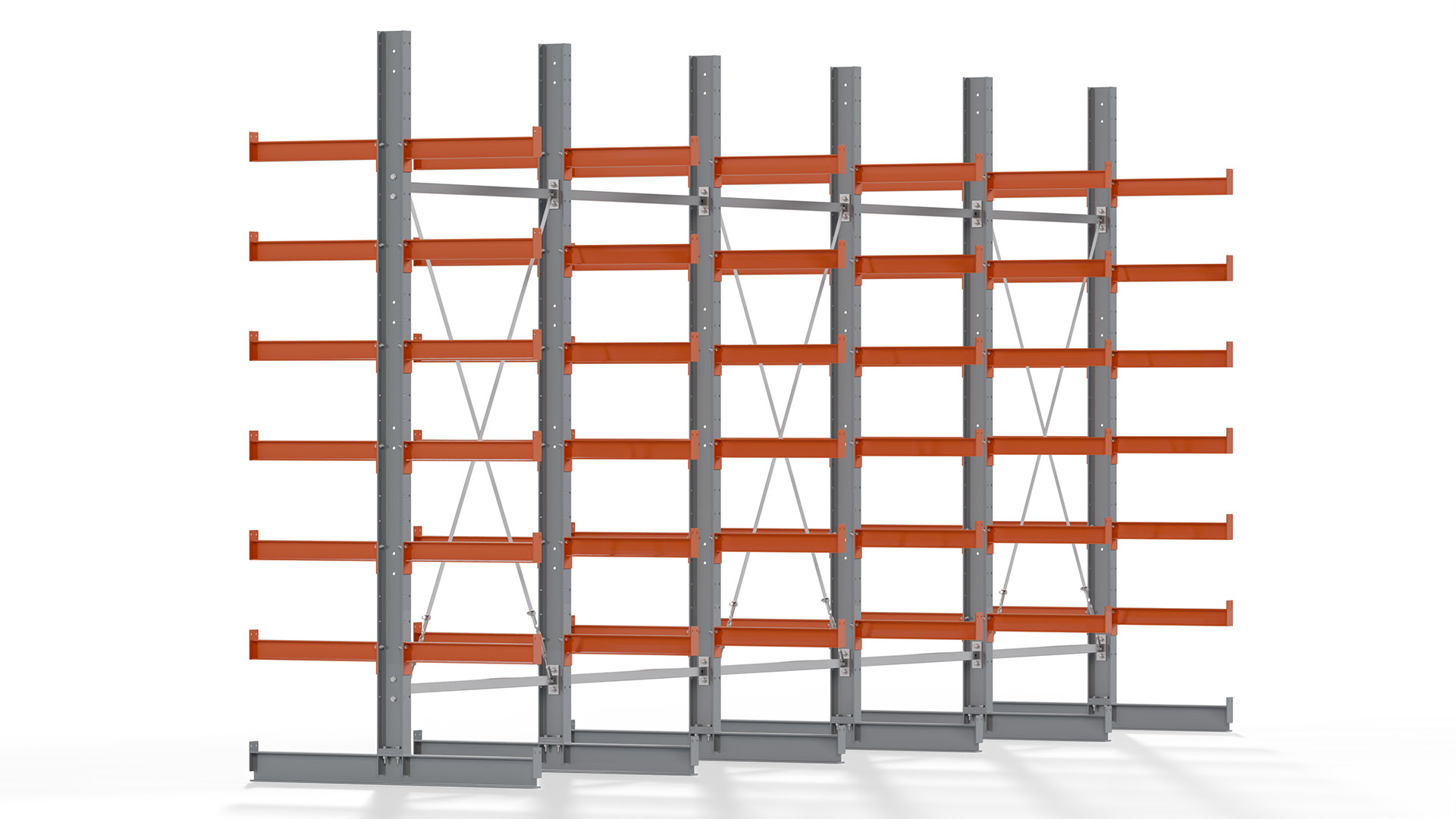 Kragarmregal KARL basic - lackiert - Breite: 640 cm - Höhe: 300 cm - Tiefe: 60 cm - Traglast je Kragarm: 740 kg - beidseitig