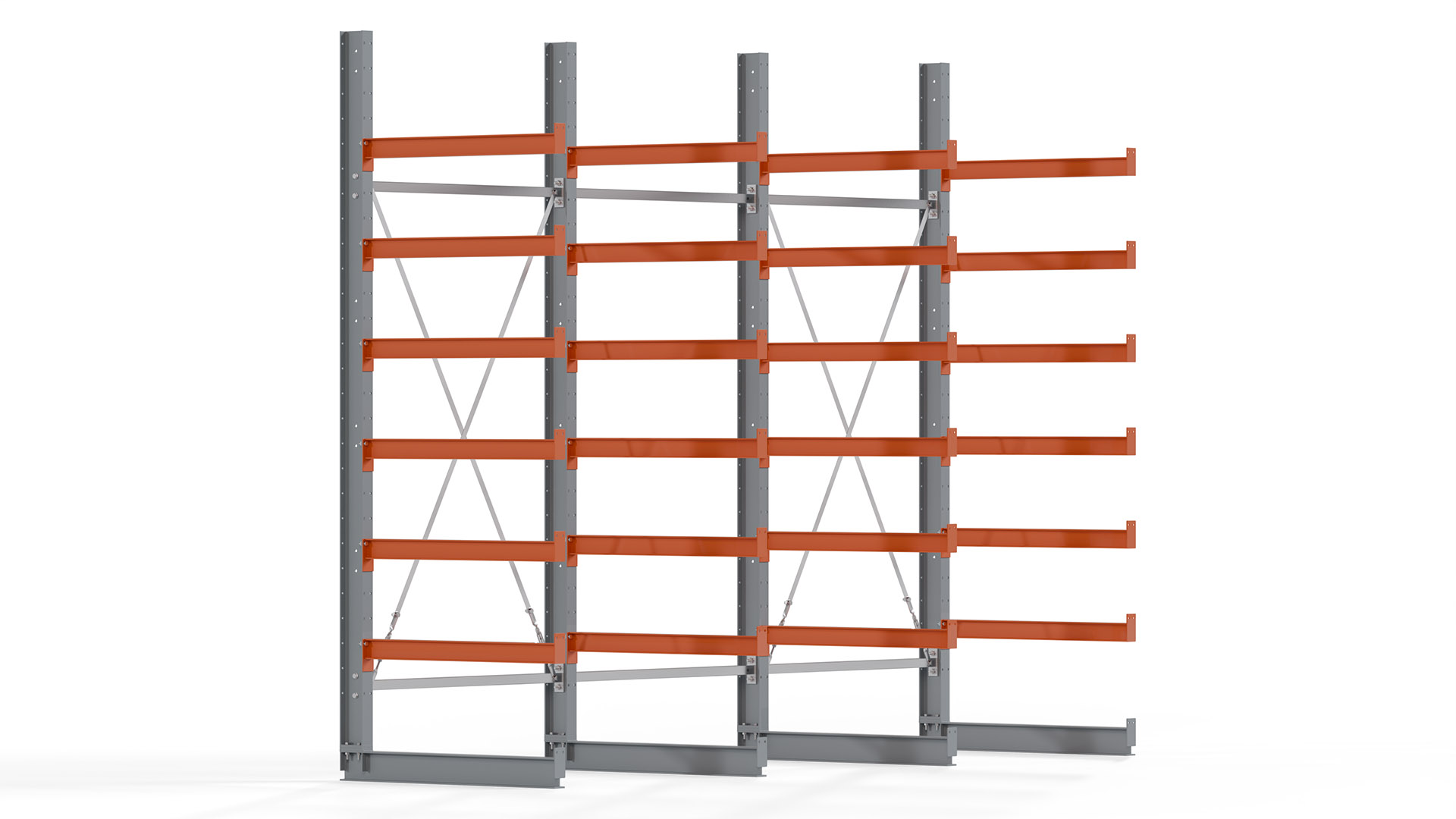 Kragarmregal KARL basic - lackiert - Breite: 384 cm - Höhe: 300 cm - Tiefe: 100 cm - Traglast je Kragarm: 450 kg - einseitig