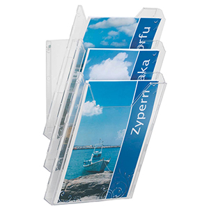 Prospekthalter für Tischaufstellung oder Wandanbringung, 3 Fächer DIN A4, Fülltiefe 24 mm, BxTxH 242x217x291 mm, VE 3 Stück