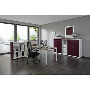 Ausziehschrank, Auszugschrank, BxTxH 432x800x1205 mm, 3 OH, Auszug nach links offen,  Innen reinweiß, Korpus/Front weißaluminium/reinweiß, Abdeckplatte reinweiß