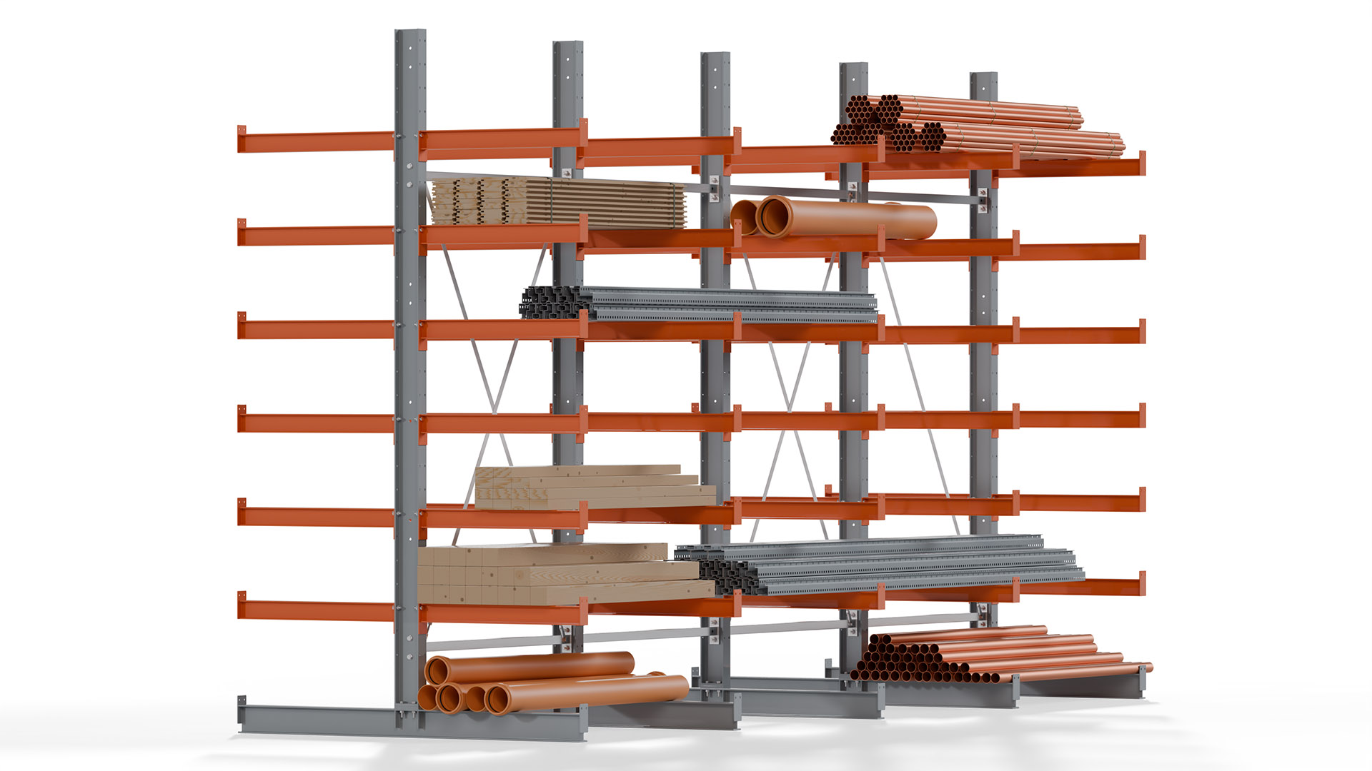 Kragarmregal KARL basic - lackiert - Breite: 512 cm - Höhe: 300 cm - Tiefe: 80 cm - Traglast je Kragarm: 550 kg - beidseitig