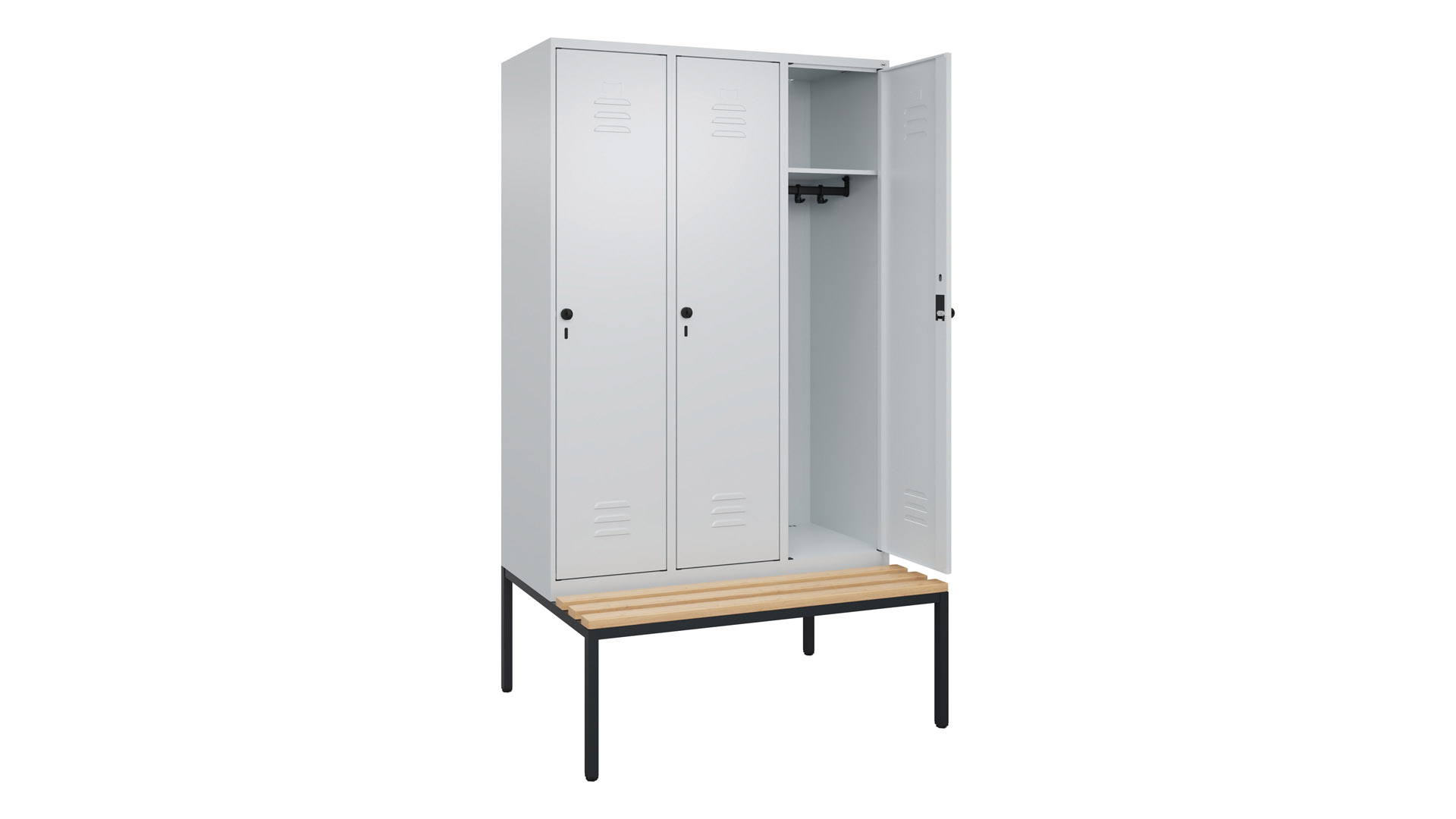 Spind - Garderobenschrank, Breite 120 cm, Höhe 212 cm, Tiefe 50 cm, 3 Abteile