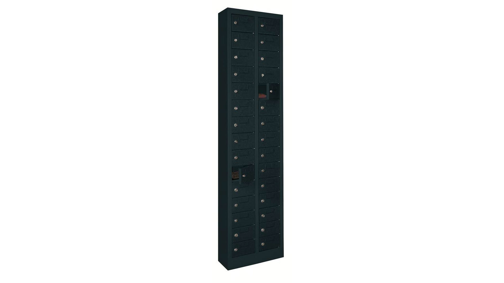 Schließfachschrank, Breite 46 cm, Höhe 195 cm, Tiefe 20 cm, 30 Fächer