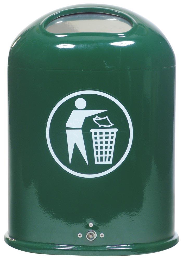 Ovaler Abfallbehälter mit Federklappe mit Aufkleber