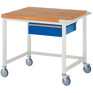 Fahrbare Werkbank, Breite 75 cm, Tiefe 90 cm, Höhe 88 cm, 1 Schublade(n), Platte: Buche-Riegel