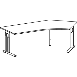 PC-Schreibtisch, BxTxH 2166x1131x680-820 mm, rechts 800 mm, höhenverstellbar, Platte buche, C-Fuß-Gestell silber
