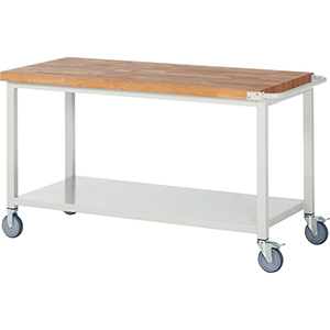 Fahrbare Werkbank, Breite 150 cm, Tiefe 70 cm, Höhe 88 cm, Platte: Buche-Riegel