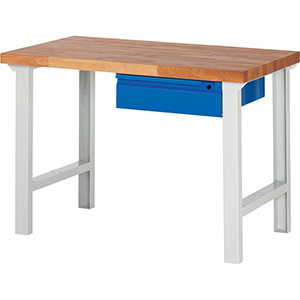 Werkbank, BxTxH 1250x700x840 mm, Platte Buche 40 mm, 1 Hängeschublade 150 mm, RAL 7035/5010