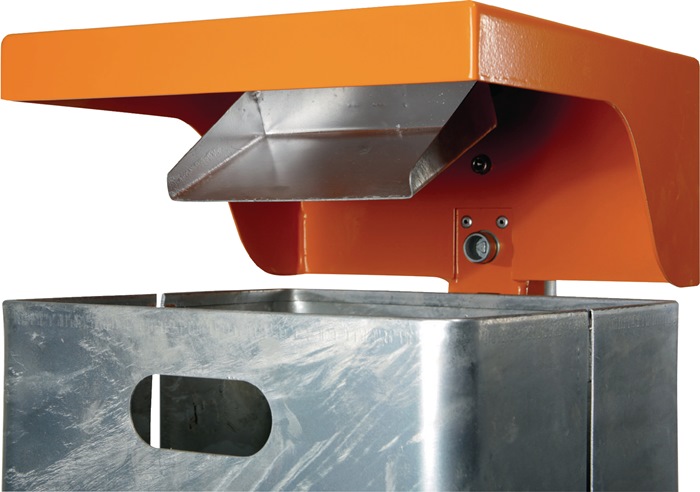 Abfallbehälter rechteckig, mit Haube - Wand- oder Pfostenbefestigung - mit Ascher - 40 l - gelborange/verzinkt