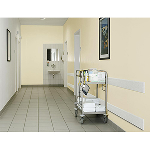 Wand-Schrammschutz, Polyethylen, granit-hell, BxH 2060x150 mm, Stärke 10 mm, vorgebohrte Löcher mit Stopfen